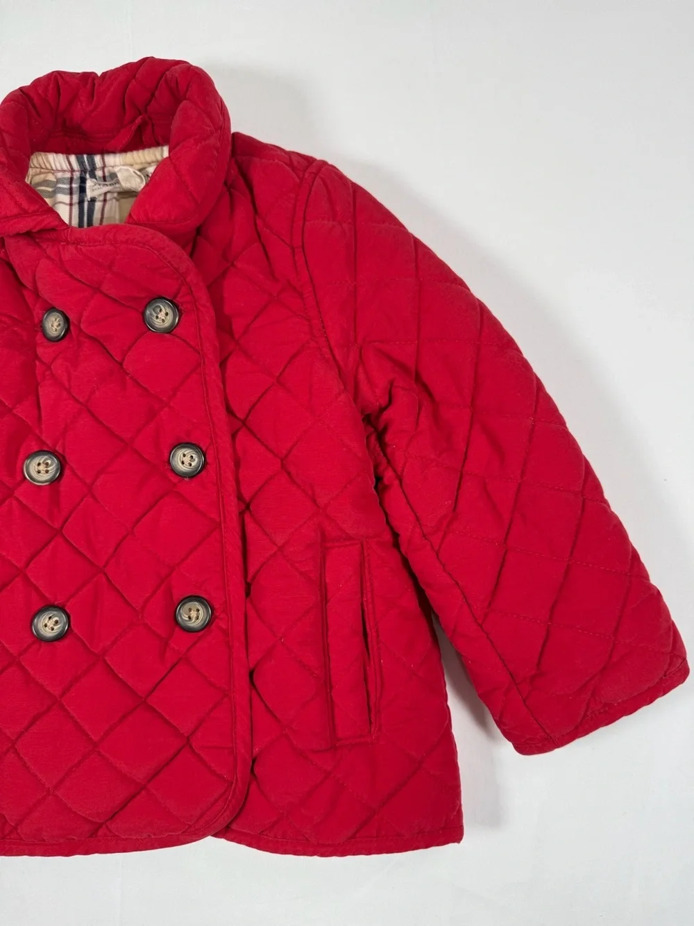 HOPE & HENRY Girls Quilted Peacoat Double Breasted Red Jacket Size 2T Classic